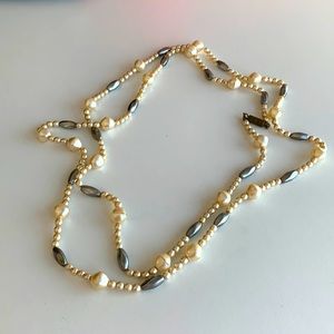 Long Grey and White Bead Necklace